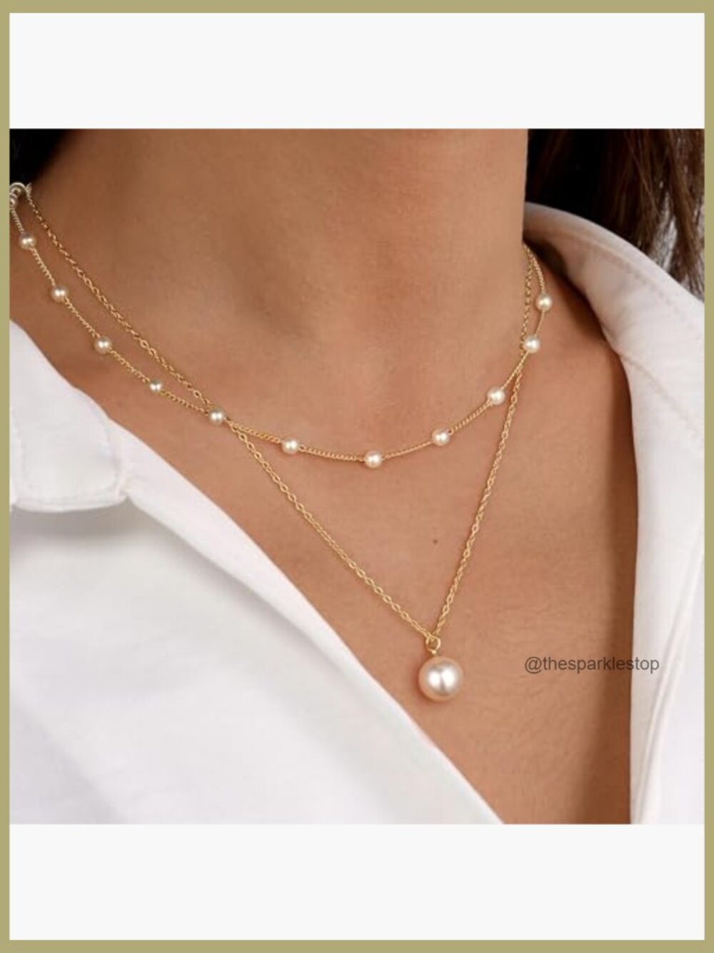 Real Gold Plated Dainty Pearl Necklace Daisy Round Drop Pearl Choker Layered - Picture 3 of 7